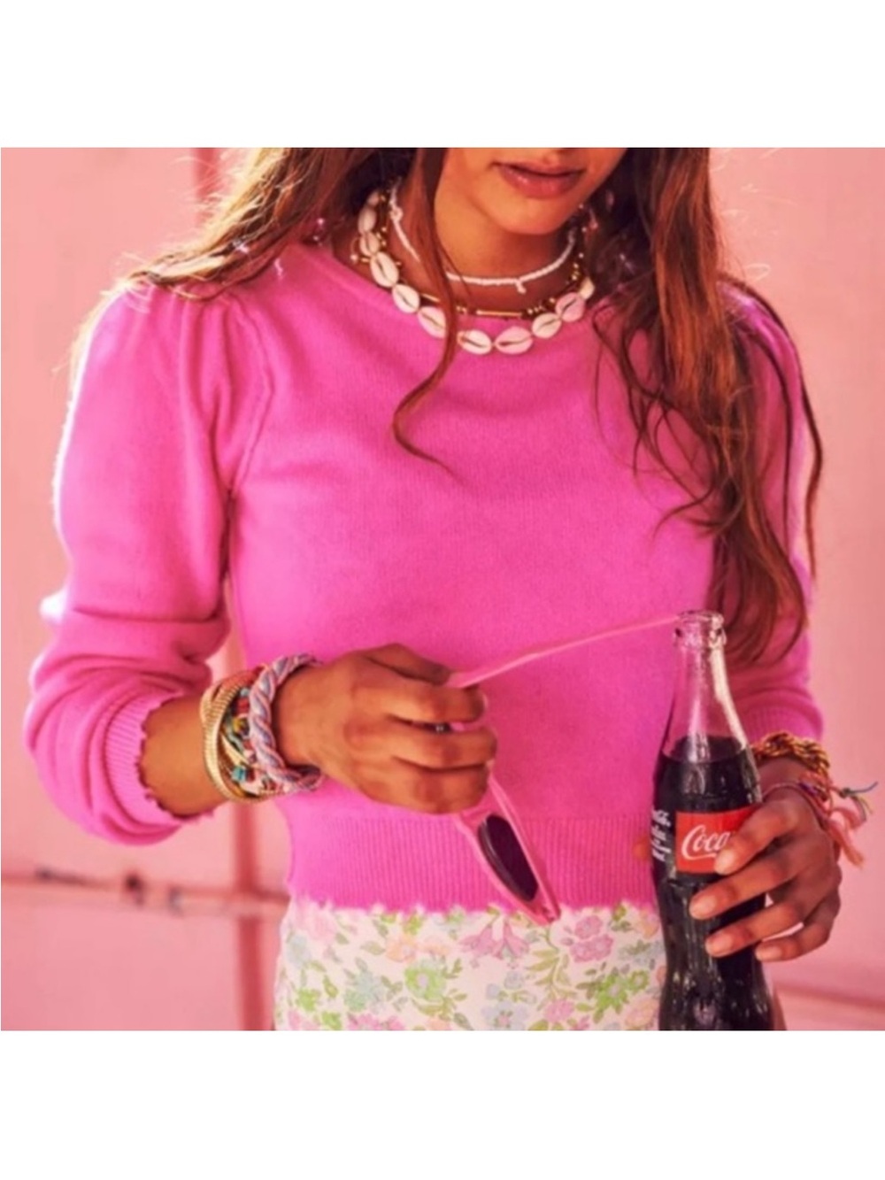 LoveShackFancy Bright Pink Crewneck Sweater
